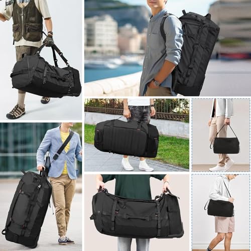 Rolling Duffle Bag with Wheels,86L 30”Carry on Luggage with Wheels,Folding Travel Bag,Duffle Backpack with Separate Shoe Compartment (Black) - color: Black