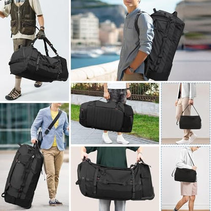 Rolling Duffle Bag with Wheels,86L 30”Carry on Luggage with Wheels,Folding Travel Bag,Duffle Backpack with Separate Shoe Compartment (Black) - color: Black