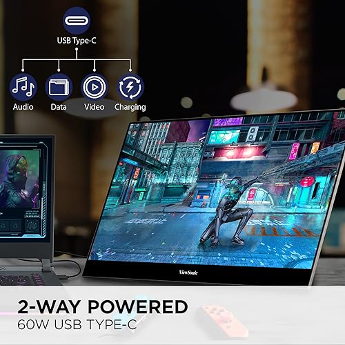 ViewSonic VX1655-4K-OLED 15.6 Inch 4K Portable Monitor, OLED Display for Immersive Mobile Workspaces and Second Screen Productivity, Built-in Stand, 60W USB-C, and Mini HDMI Inputs - style: 4K OLED