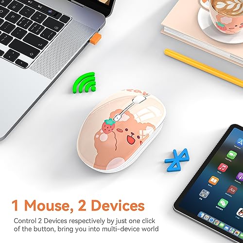 FMOUSE Cute Wireless Mouse, Bluetooth & 2.4GHz Dual Mode, Silent Click, AA Battery Powered, Kawaii for Kids Students Teen Girls, Compatible with Laptop Mac iPad PC (Kerry Bear) - color: Kerry Bear