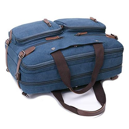 CROCOD 3 In 1 Canvas Convertible Laptop Bag for Men Women, 17.3 inch Laptop Messenger Bag Work Briefcase, Computer Shoulder Bag for Travel Business Office (17.3 Inch, Blue) | 3 In 1 - color: Blue