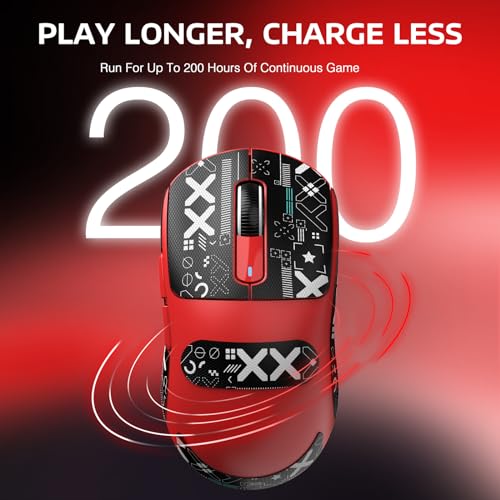 ATTACK SHARK X3 49g Ultra-Lightweight Wireless Gaming Mouse, Red&Tape | Bluetooth 5.2/2.4G Wireless/Wired, PAW3395 Gaming Sensor, 26K DPI, 200h Battery Life, Programmable Buttons for PC/Mac/Win - color: Red & Griptape