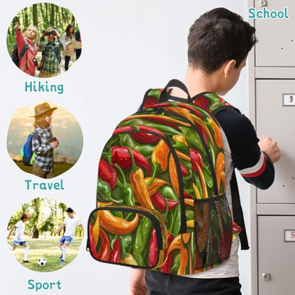 Vegetables Laptop Backpack for Women Men, 18.3 Inch Travel Work Backpacks, Chili Peppers Waterproof Computer Casual Daypack Nurse Teacher Bags - color: Multicolor 20
