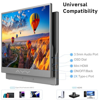 memzuoix 15.6" FHD 1080P Portable Monitor｜Second External｜100% sRGB｜USB-C+HDMI for PS5/Switch｜VESA Mount｜Built-in Speakers | Grey