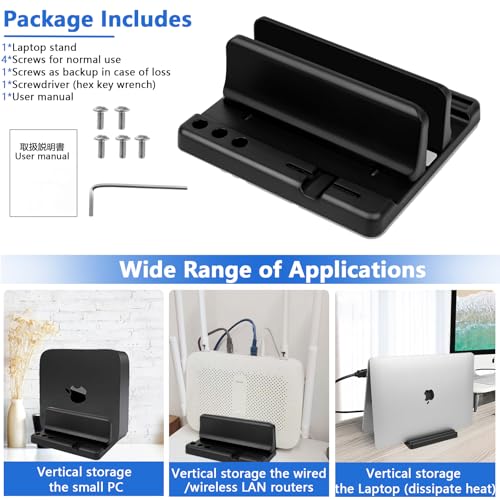 Vertical Laptop Stand Holder, ABS Organizer with Adjustable Dock, 3/4 in 1 Design Extra Storage Space-Saving, Sturdy Laptop Computer Holder for PC, MacBook, Mini PC, iPad (Black, 1 Slot) - color: Black