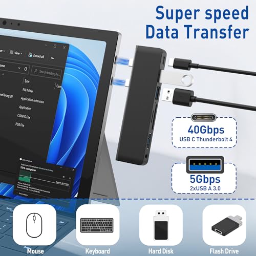 Surface Pro 12 Docking Station, Surface Pro 12 Accessories with 4K HDMI, Thunerbolt 4 Hub (4K@60Hz Display+ 40Gbps Data+ 100W Charging), 2 USB3.0, SD/TF, 3.5mm Audio for Surface Pro 12 inch 2025 - color: For Surface Pro 12