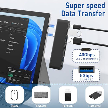 Surface Pro 12 Docking Station, Surface Pro 12 Accessories with 4K HDMI, Thunerbolt 4 Hub (4K@60Hz Display+ 40Gbps Data+ 100W Charging), 2 USB3.0, SD/TF, 3.5mm Audio for Surface Pro 12 inch 2025 - color: For Surface Pro 12