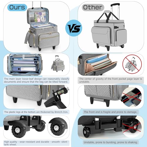 LIWSHWZ Rolling Teacher Bag With Wheels,Teacher Bag with Accordion File Organizer for up to 15.6" Laptop,Thickened Trailer Leg Detachable Trolley for Teaching& Office Supplies Storage（17.3×9.8×13.4"）