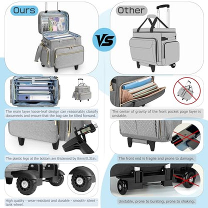 LIWSHWZ Rolling Teacher Bag With Wheels,Teacher Bag with Accordion File Organizer for up to 15.6" Laptop,Thickened Trailer Leg Detachable Trolley for Teaching& Office Supplies Storage（17.3×9.8×13.4"）
