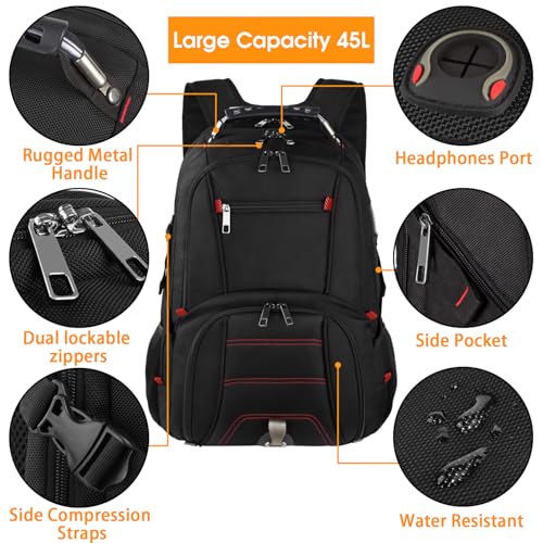 LTINVECK Travel Laptop Backpack,Extra Large Backpack for Men,Big 17 Inch Computer bag Tech Backpack - color: Black