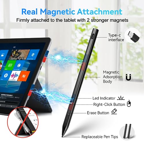 Stylus Pen for Remarkable Paper Pro - Marker Plus Replacement Remarkable Pro Pen with Built-in Eraser, Palm Rejection, 4096 Pressure Sensitive, Tilt Function, Rechargeable, Black | Built-in Eraser, Palm Rejection, 4096 Pressure Sensitive, Tilt Function, R