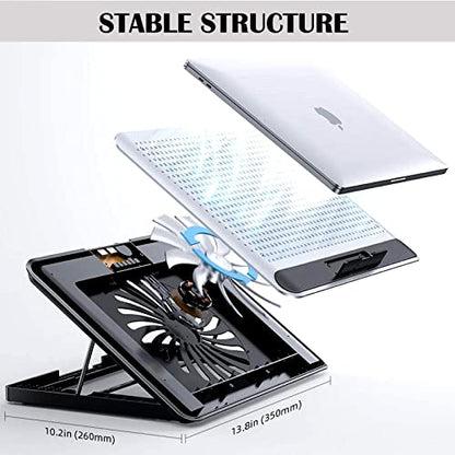 16inch Single Fan Lap Chill Mat - Aluminum Panel Laptop Cooling Pad, Heat Protection Laptop Cooler, Adjustable Foldable Long Stand, Fans Switch with dimmable-Speed, USB-A Connection Laptop Fan - color: Silver 1Fan 16inch