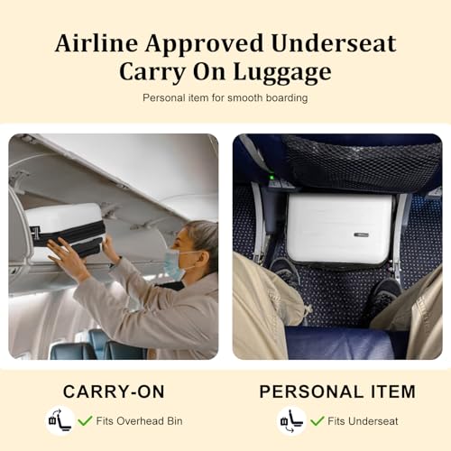 CENSIEN 16 Inch Underseat Carry On Luggage Airline Approved, Expandable Lightweight ABS+PC Hard Shell Suitcases with 360° Spinner Wheels, TSA Lock, YKK Zipper, for Business Weekender (White, 1 PC) - color: White, size: Underseat - 16 Inch - EXT