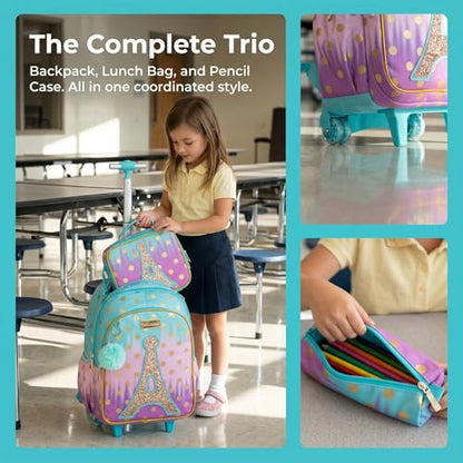 School Bags Kids Rolling Backpack for Girls Kids Luggage Suitcase With Wheels - color: Sky Blue-l