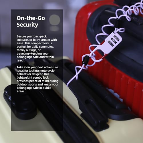 Travel Locks Cable Retractable, Mini Snowboard Lock with Combination, Small Padlock Combination with Wire for Luggage, Backpack, Suitcase, Stroller, Ski Gear, Motorcycle Helmet Anti Theft - color: Black+Pink