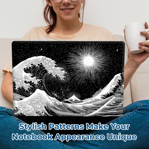 Reusable Universal Laptop Skin Sticker, Cut to Fit for 11.6–15.6 Inch Laptops, Waterproof Protective Film, No-Residue - Black Wave - color: Black Wave