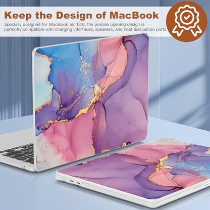 CISSOOK Compatible with MacBook Air 13 inch Case M2 M3 M4 M5 | A3449 A3240 A3113 A2681, 5in1 Set Hard Shell Case Keyboard Cover for MacBook Air 13.6 inch 2022 - 2026, Purple Marble - color: Air13.6inch-Marble Purple