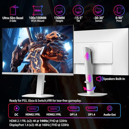 SANSUI 27" 4K Gaming Monitor, UHD 160Hz or FHD 320Hz Dual Mode PC Monitor- Fast IPS 1ms(OD) 丨2×HDMI2.1丨2×DP 1.4丨Built-in Speakers丨Eye Care丨AI Crosshair丨PIP/PBP丨HDR400丨Rotating/Height Adjustable - size: 26.99