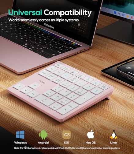 Nulea Wireless Number Pad Bluetooth 5.0 & 2.4G Portable Numeric Keyboard, USB-C Rechargeable, 34-Keys Bluetooth Keyboard for Data Entry (Pink) - color: B-Pink