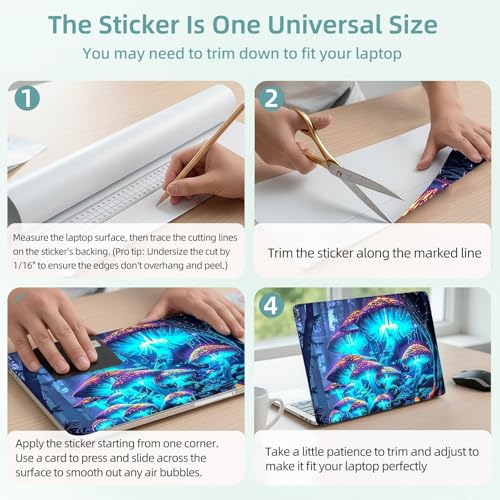 Universal Laptop Skin Decal, 3-Piece Vinyl Protector for 12 13 14 15.6" Notebook, Waterproof Anti-Scratch, Easy Trim & Bubble-Free Finish, Mushrooms are Glowing - color: Mushrooms are Glowing