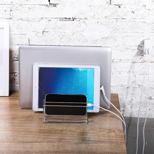 Frienda 1 Piece 4-Compartment Acrylic Vertical Laptop Stand, Can Accommodate with a Thickness of Less Than 2 cm, Fits Most Laptop (Clear) - style: Clear