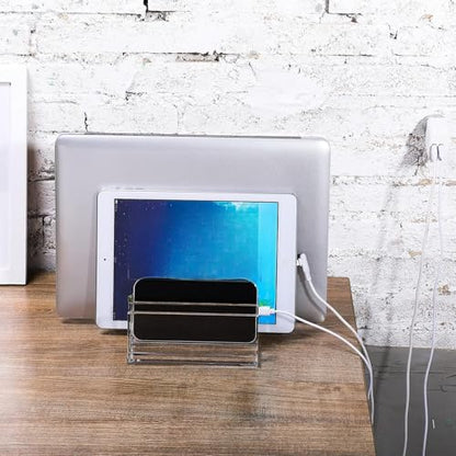 Frienda 1 Piece 4-Compartment Acrylic Vertical Laptop Stand, Can Accommodate with a Thickness of Less Than 2 cm, Fits Most Laptop (Clear) - style: Clear
