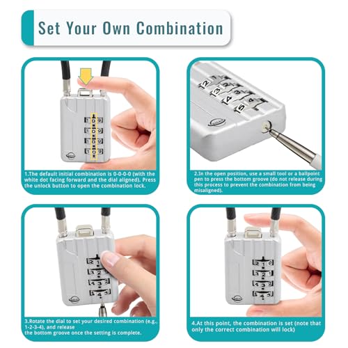 30CM/12in Long Cable Locks - 4-Digit Combination Lock, Re-settable Combination, Security Cable Lock for Luggage, Suitcase, Gun, Helmet - Silver, 1-Pack - size: 30cm (12 inch) Cable