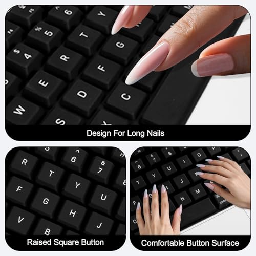 MOSISO Silicone Raised Keyboard Cover for Long Nails, Keyboard Cover with Cleaning Brush, Compatible with MacBook Air 15 M3 A3114 M2 A2941/Air 13.6/Pro 14/16 M4 M3 M2 M1, Black