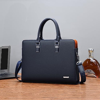 FSD.WG]Business Bag Leather Briefcase Shoulder Laptop Business Bag for Men - color: Blue(xl)