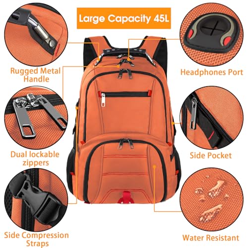 LTINVECK Travel Laptop Backpack,Extra Large Backpack for Men,Big 17 Inch Computer bag Tech Backpack - color: Full Orange