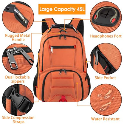 LTINVECK Travel Laptop Backpack,Extra Large Backpack for Men,Big 17 Inch Computer bag Tech Backpack - color: Full Orange