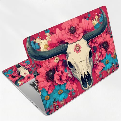 Gothic Bull Skull Dark Rose Universal Laptop Skin Sticker 3PCS, Protective Decal Trim-to-Fit 11.6" 13.3" 14" 15.6" Laptop Vinyl Cover, Removable Anti-Scratch Computer Decal Protector - color: Gothic Bull Skull Dark Rose