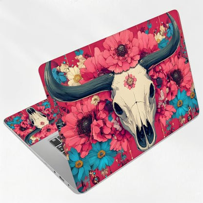 Gothic Bull Skull Dark Rose Universal Laptop Skin Sticker 3PCS, Protective Decal Trim-to-Fit 11.6" 13.3" 14" 15.6" Laptop Vinyl Cover, Removable Anti-Scratch Computer Decal Protector - color: Gothic Bull Skull Dark Rose
