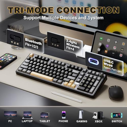 YUNZII B98 PRO QMK/VIA Wireless Mechanical Gaming Keyboard,96% Layout with Numpad and Cute Cat Knob, BT/2.4G/USB-C,Linear Switch Hot Swap Gasket,RGB for Win/Mac (Black, Candy Linear Switch) - color: Black, size: Candy Linear Switch