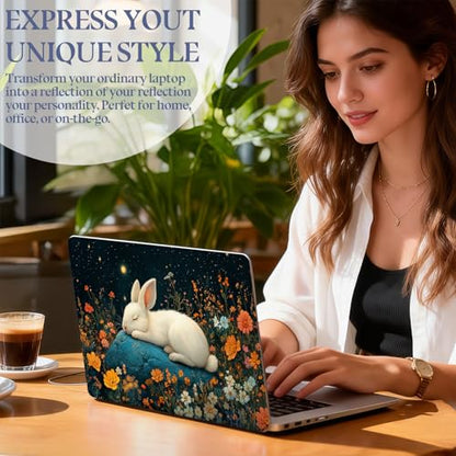 Universal Laptop Skin Sticker Decal,15.6 Inch Laptop Vinyl Cover for 13" 14" 15.6" Laptop,Scratch-Resistant Waterproof Protector Wrap,Reusable with Wrist Pads,Sleeping Bunny in Starry Meadow - color: Sleeping Bunny in Starry Meadow