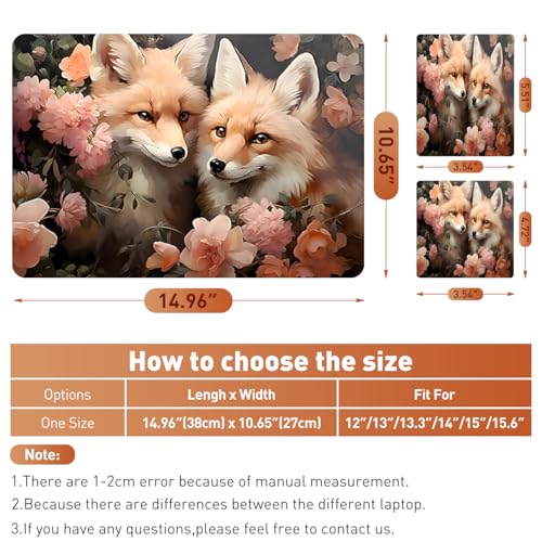 12.1-15.6 Inch Laptop Skin Decal, Universal Reusable Vinyl Laptop Cover Sticker, Waterproof Art Decal Protector with Flower Fox Theme - color: Flower Fox