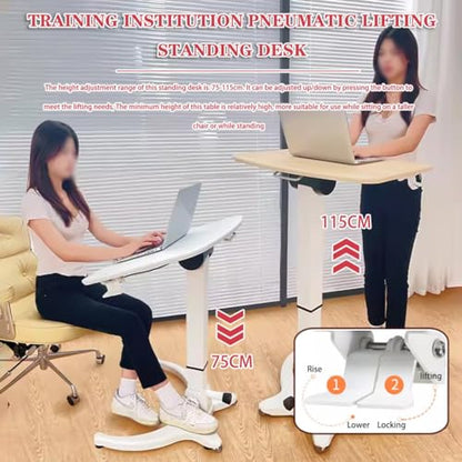 Sit Stand Mobile Workstation Training Institution Lifting Standing Desk, Mobile Flip-up Laptop Desk, Foldable Desktop Side Table, No Installation Required(White) - color: White