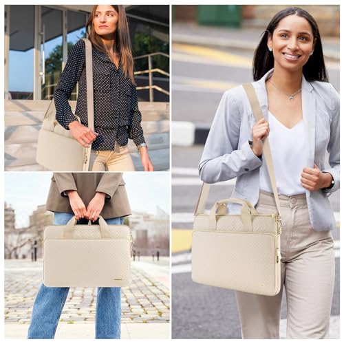 DOMISO 17 inch Laptop Sleeve Protective Case Cover Compatible with 17-17.3 inch HP Dell ASUS Lenovo Chromebook,Waterproof Computer Cases Bag with Shoulder Strap,Beige - color: Beige, size: 17 inch