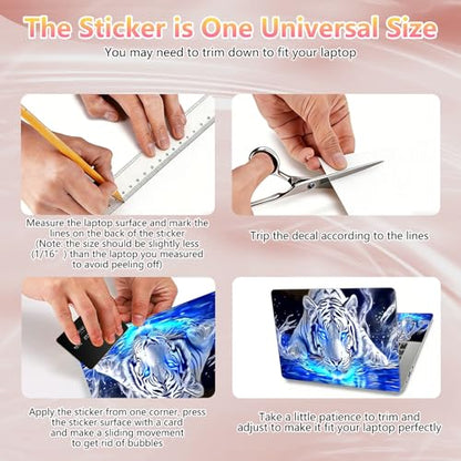 Laptop Skin Sticker Decal 12" 13" 13.3" 14" 15" 15.6",Waterproof Scratch Resistant Vinyl,Reusable Easy to Apply,for MacBook HP Dell Notebooks Netbooks Laptop,2 Wrist Pads,Blue Glitter Tiger - color: Blue Glitter Tiger