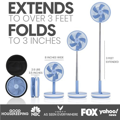 VENTY Portable Fan - Wireless Battery Operated Fan - 4 Speeds - LED Lighting - Carry Case & Remote Control - Cruise Travel - Outdoor Travel RV Power Bank With USB-C Port (Blue with Case) - color: Blue