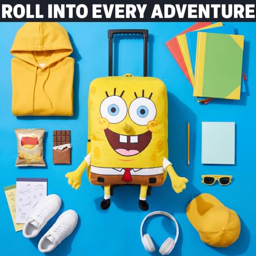 Get Trend SpongeBob Squarepants 3D Rolling Luggage with Wheels, 18” | 21L Cabin Suitcase, Lightweight Kids Carry On Backpack with Telescopic Handle for Trips, Holidays & School - color: Yellow SpongeBob
