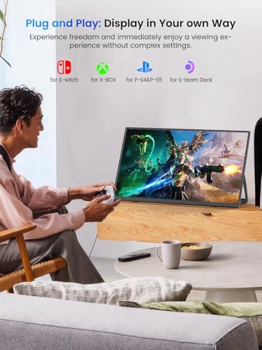 UPERFECT Portable Monitor 15.6", 125% sRGB Ultra-Slim Laptop Monitor with Protective Sleeve, Built-in Adjustment Stand | Speaker | VESA, HDMI USB-C Plug & Play Second Screen for Phone Game Console - size: 15.6-inch