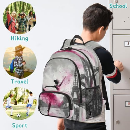 Paris Eiffel Tower Laptop Backpack for Women Men, 18.3 Inch Travel Work Backpacks, Pink Waterproof Computer Casual Daypack Nurse Teacher Bags - color: Multicolor 17