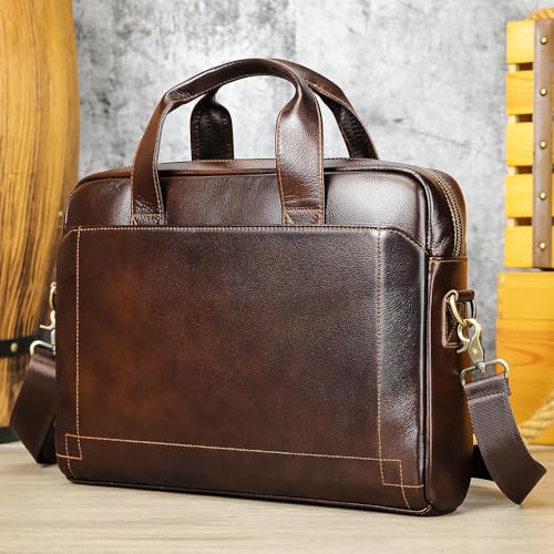 Genuine Leather Briefcase for Men and Women, Laptop Shoulder Bag,Messenger Bag 15 Inch Laptop, Business Travel - color: Black