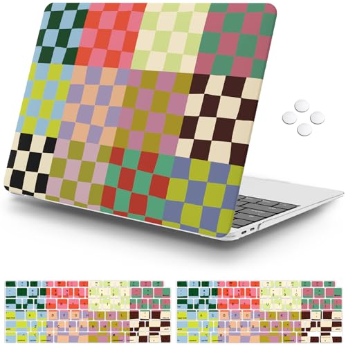 iCasso Compatible with MacBook Air 13 inch Case 2020-2018 Release M1 A2337 A2179 A1932, Colorful Checkerboard Protective Hard Shell Case +Keyboard Cover + Screen Protector,Colorful Checkerboard - color: Colorful Checkerboard