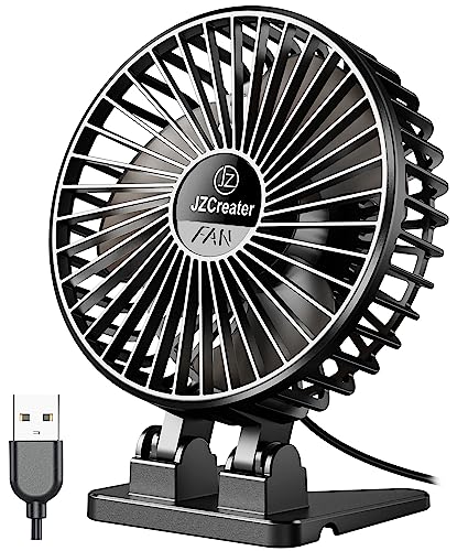 JZCreater USB Desk Fan, Mini Portable, 3 Speeds Desktop Table Cooling, Plug in Power, Rotation Strong Wind, Quiet Personal Small for Home Office Travel Bedroom, Black - color: Black Black