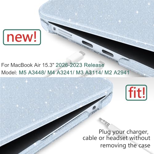 Clear Glitter Case for MacBook Air 15 Inch M5 M4 M3 M2 (2026-2023) A3448 A3241 A3114 A2941, Protective Hard Shell Cover Compatible with Touch ID & Liquid Retina Display - Star Sky Blue - color: Star Sky Blue