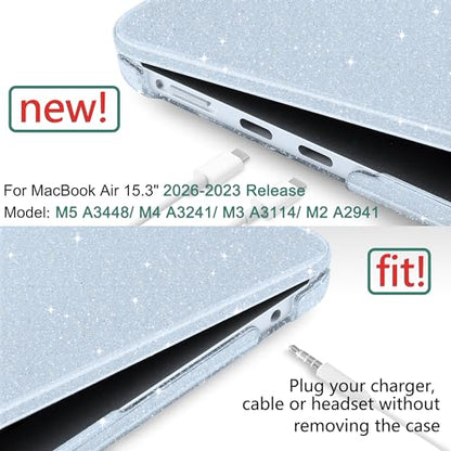 Clear Glitter Case for MacBook Air 15 Inch M5 M4 M3 M2 (2026-2023) A3448 A3241 A3114 A2941, Protective Hard Shell Cover Compatible with Touch ID & Liquid Retina Display - Star Sky Blue - color: Star Sky Blue