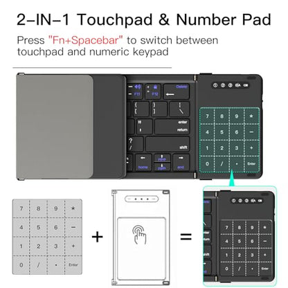 Foldable Bluetooth Keyboard with Touchpad Numpad Multi-Device Rechargeable | 2-in-1 Folding Keyboard with Trackpad & Number Pad Portable Travel Keyboard for iPad,Laptop,PC Windows,iOS,Android,MacOS