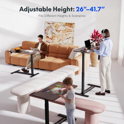 FLEXISPOT H7 Adjustable Overbed Bedside Table with Wheels Pneumatic Mobile Standing Desk Laptop Desk Rolling Computer Cart Movable Table Hospital Home Use(27.6" W x 15.7" D, Mahogany Table) - color: Mahogany, size: Small